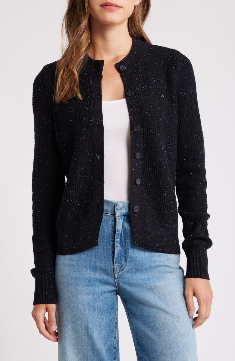 NIC+ZOE Vital Tweed Waffle Stitch Cardigan, Main, color, Black Mix