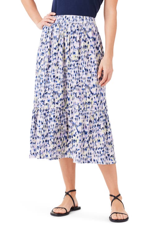 Abstract Ikat Tiered Midi Skirt
