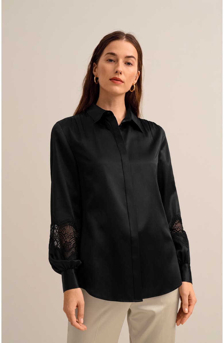 Lilysilk Armeria Lace Blouse, Alternate, color, Black