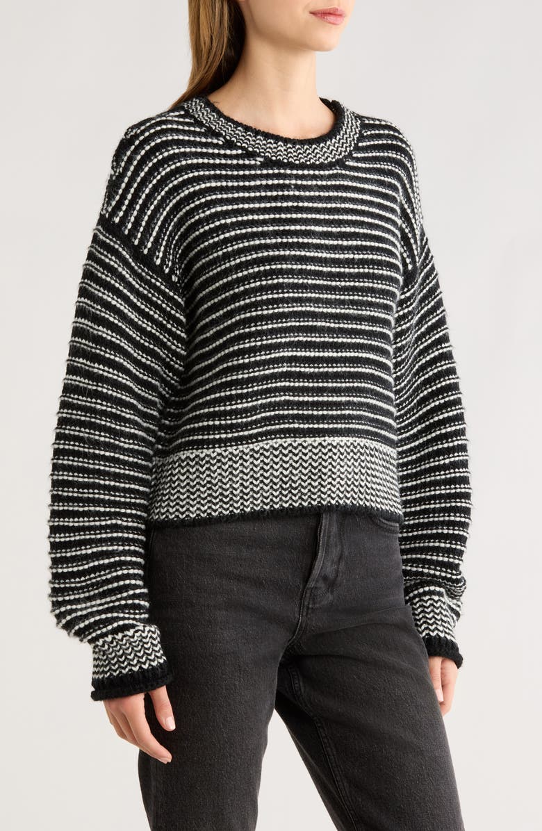 All in Favor Chunky Stripe Sweater, Alternate, color, Black White