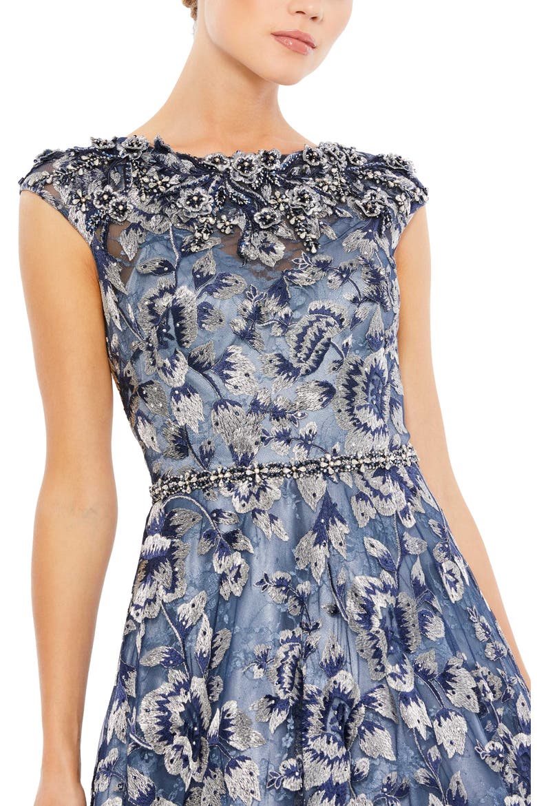Embellished Cap Sleeve High Neck Ballgown, Alternate, color, Blue