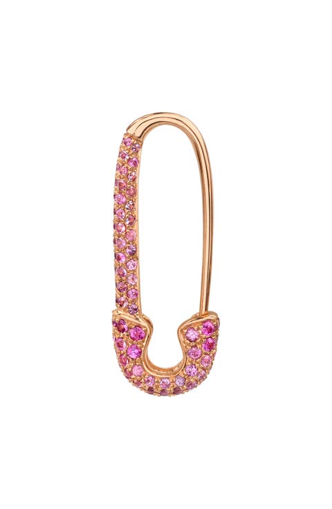 18k Rose Gold Pink Sapphire Safety Pin Single Earring