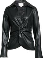 Cinq à Sept McKenna Faux Leather Knot Front Blouse