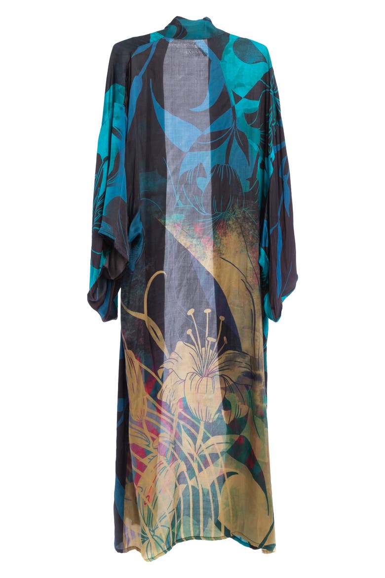 Abstract Floral Polychromatic Longline Duster, Alternate, color, BLUE