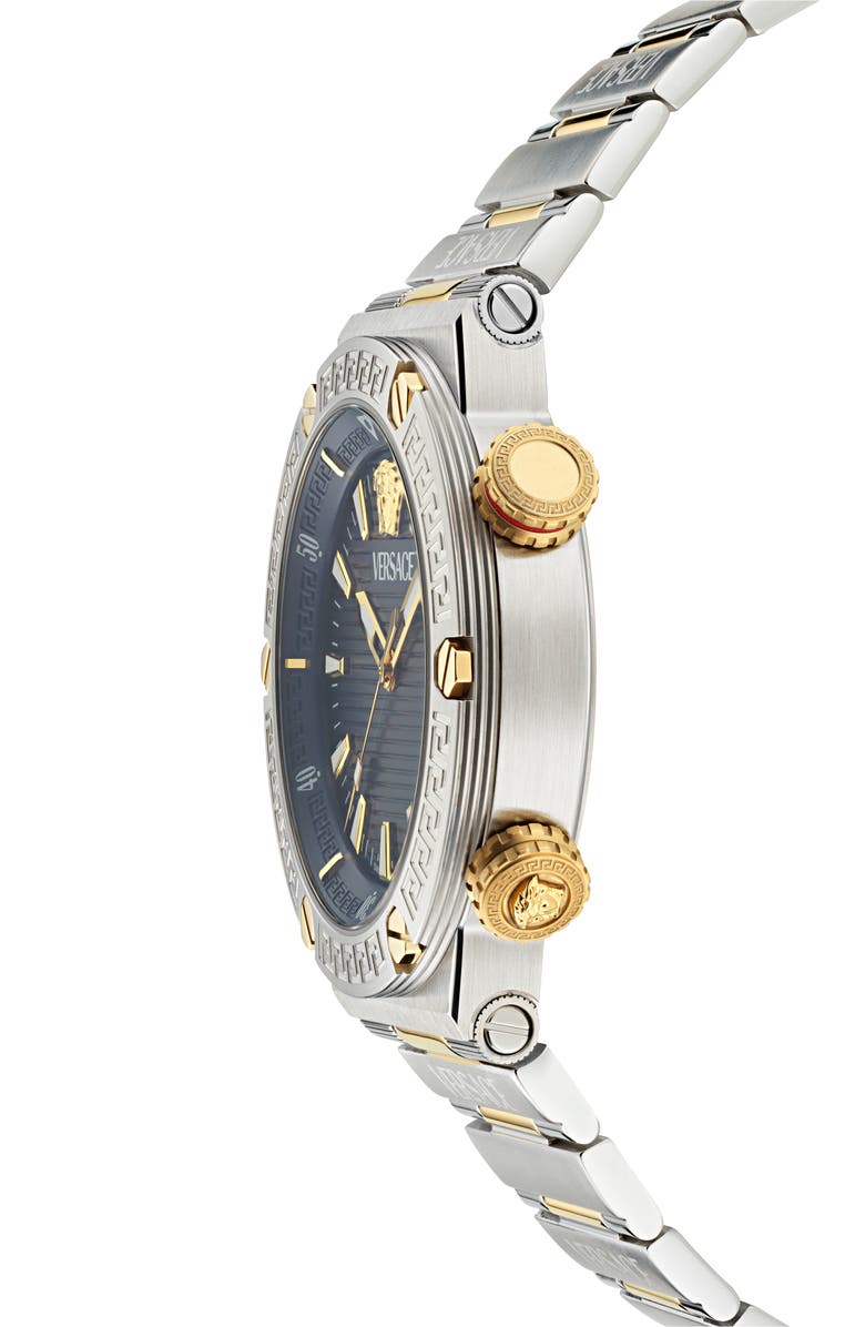 Versace Greca Diver Bracelet Watch, 43mm, Alternate, color, Two Tone