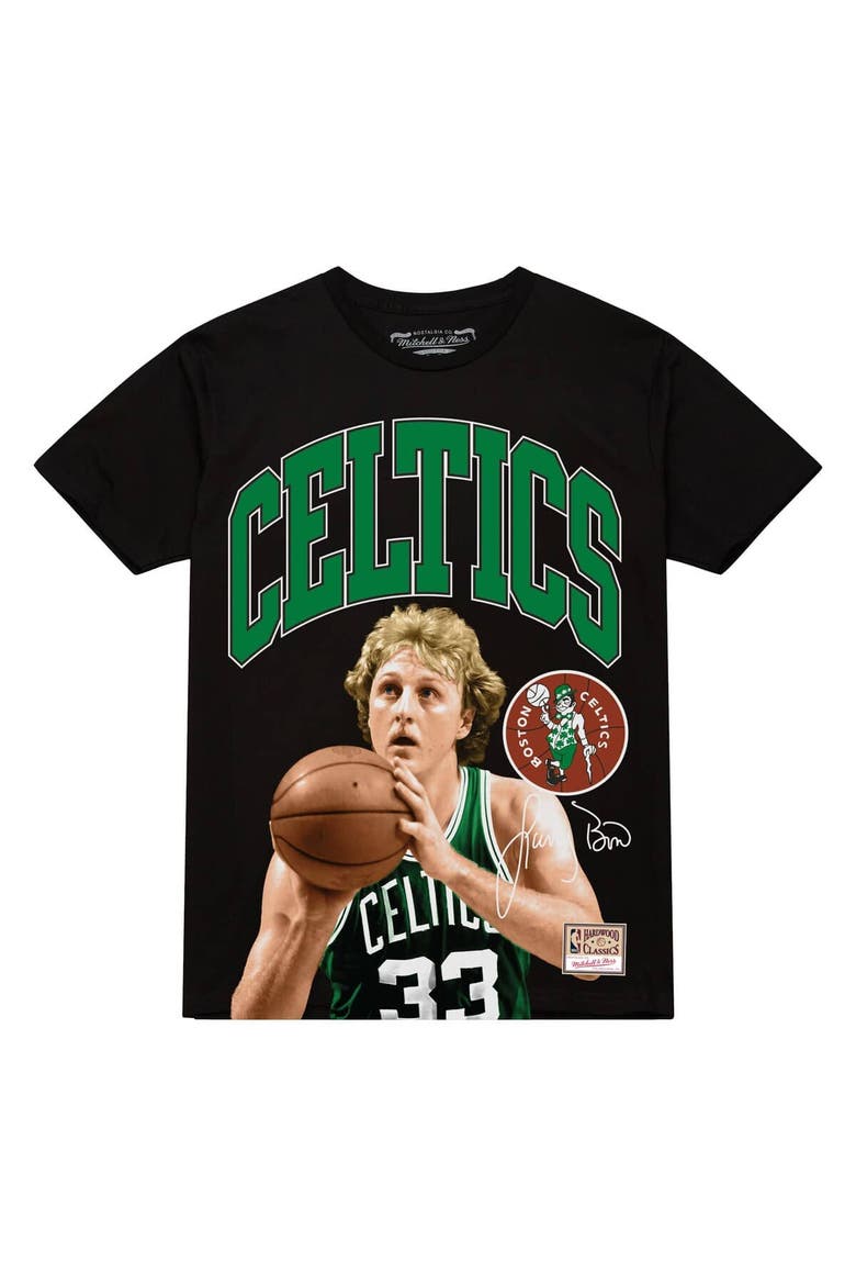 Men's Mitchell & Ness Larry Bird Black Boston Celtics Hardwood Classics Player Arch T-Shirt, Alternate, color, Black