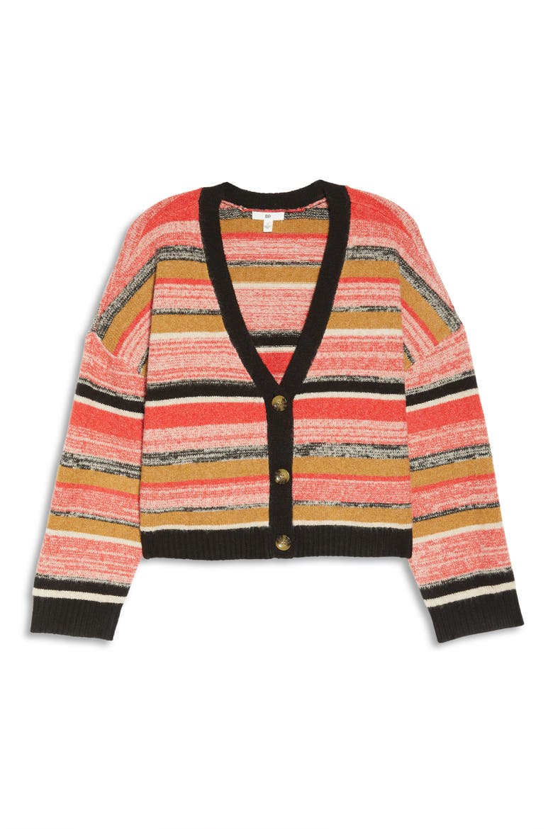 Crop Recycled Blend Cardigan, Alternate, color, BLACK MARL STRIPE