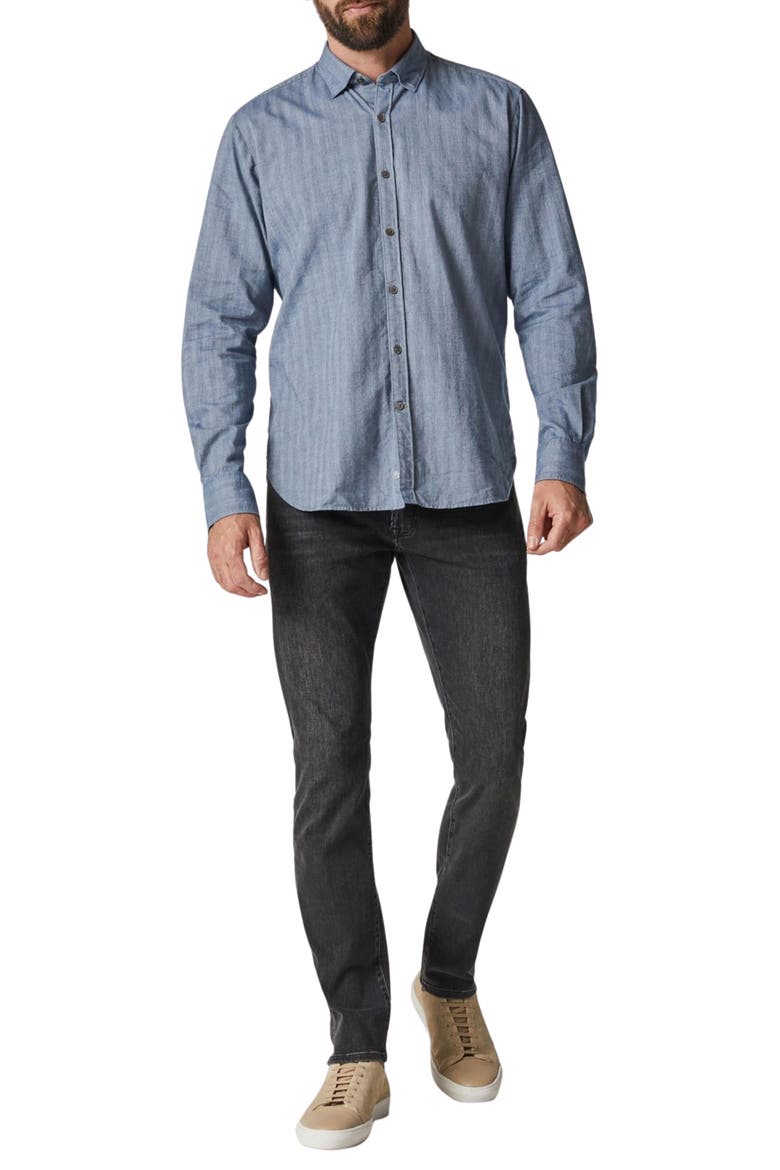 Cotton Herringbone Button-Up Shirt, Alternate, color, BLUE