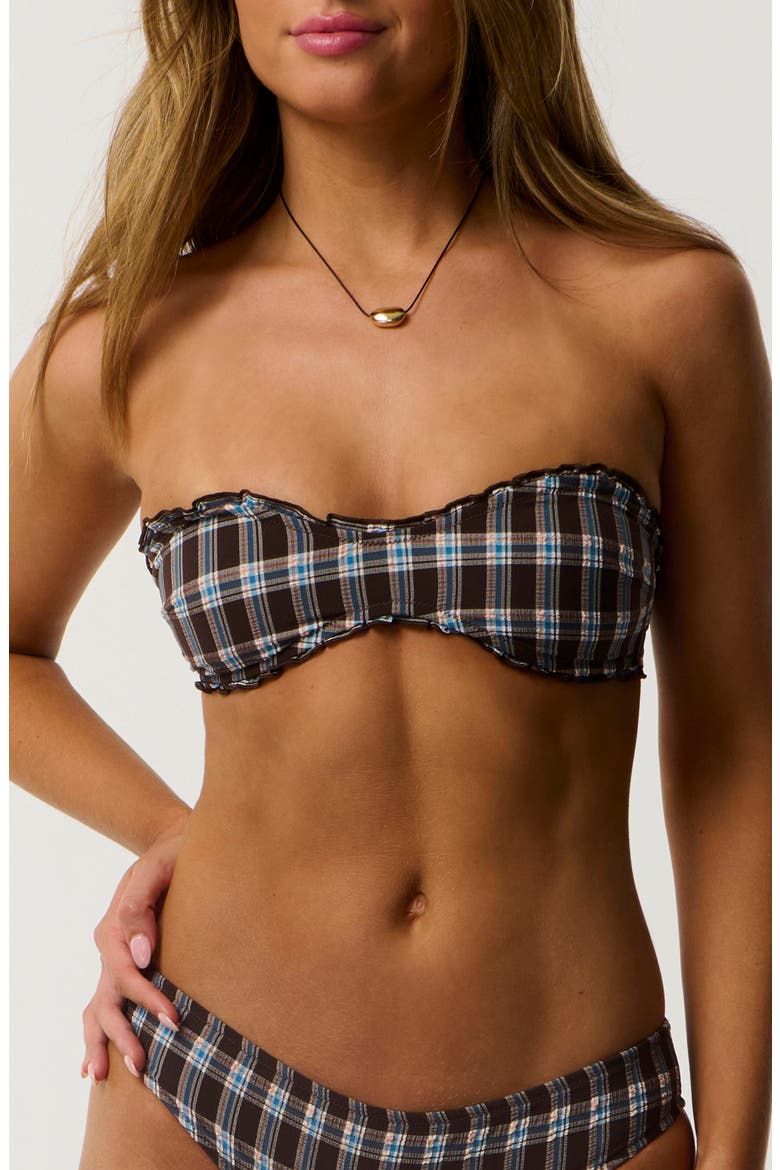 Paraiso Plaid Bandeau Bikini Top, Main, color, BROWN