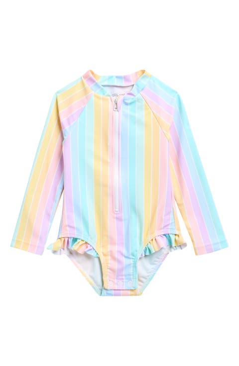 Kids' Multi Stripe Long Sleeve One-Piece Rashguard Swimsuit (Toddler)