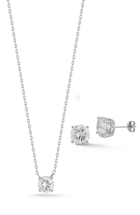 Cubic Zirconia Pendant Necklace & Stud Earrings Set