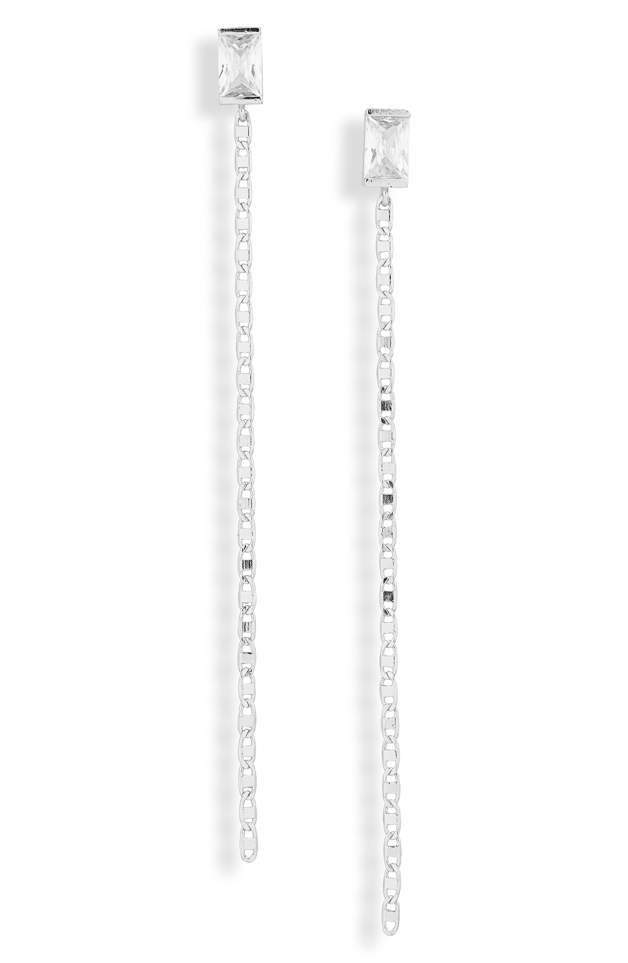 CZ Stud Mariner Chain Drop Earrings