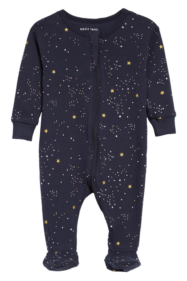 Star Print Organic Cotton Fitted One-Piece Pajamas, Main, color, NAVY