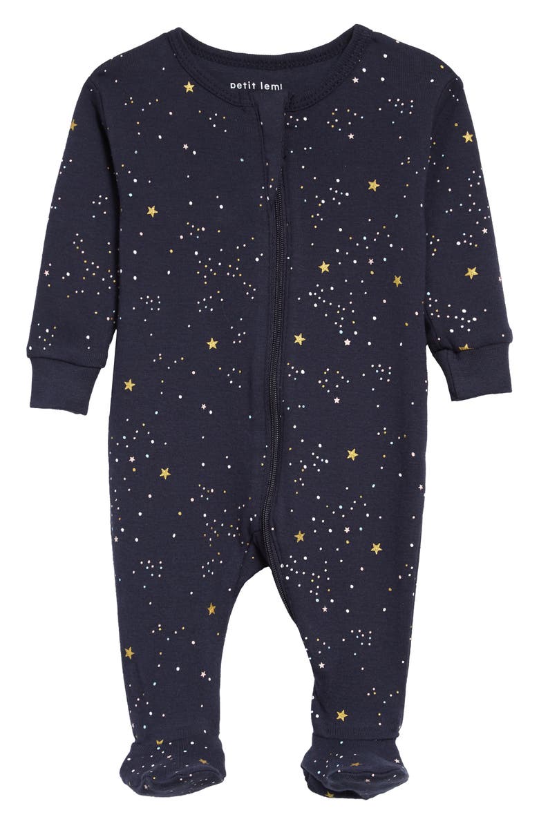 Petit Lem Star Print Organic Cotton Fitted One-Piece Pajamas, Main, color, 