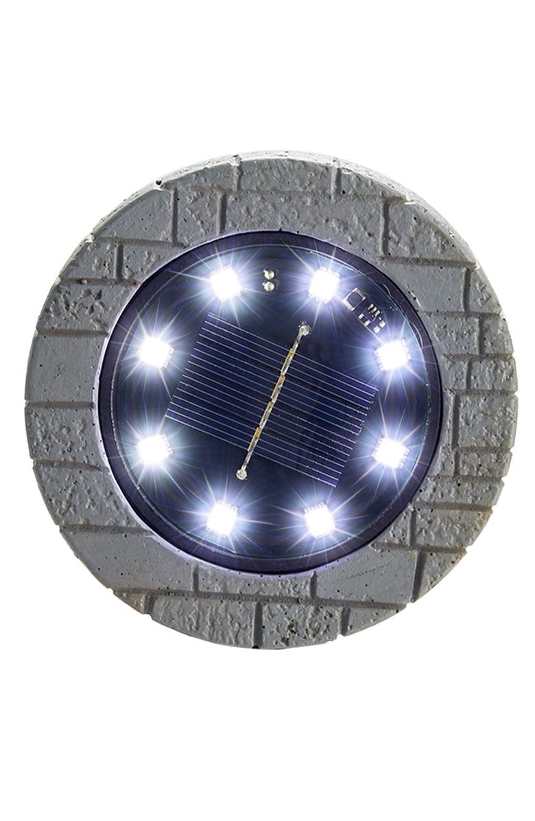 Glitzhome Set of 4 Solar Powered Resin Ground Light Disk Light, Alternate, color, Black