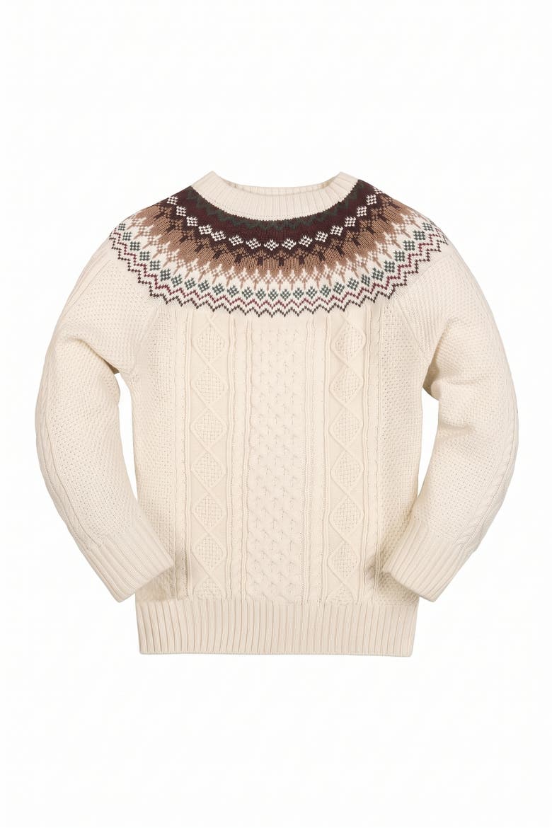 Kids' Organic Cotton Cable Knit Sweater, Main, color, Ivory and Chocolate Fair Isle