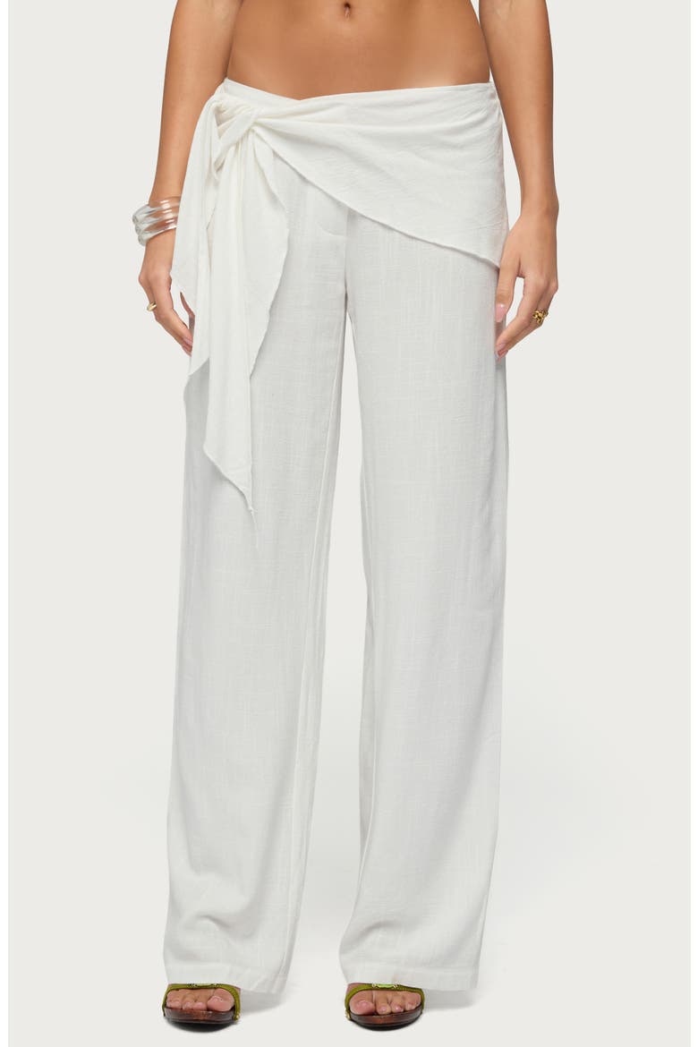 Suki Belted Sarong Cotton & Linen Pants, Main, color, WHITE