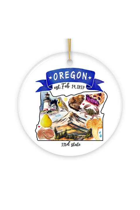 Oregon State Landmarks Watercolor Ornament - Version 1