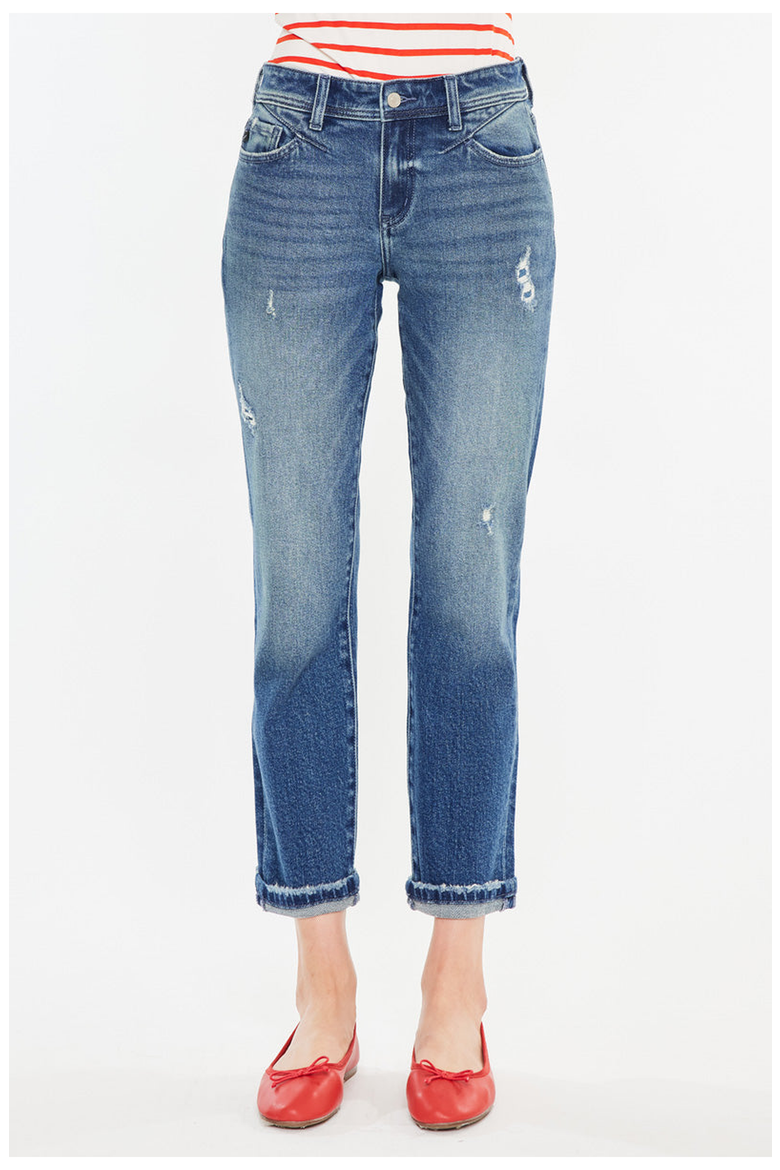 Evelin Mid Rise Cropped Straight Jeans, Main, color, Dark Wash