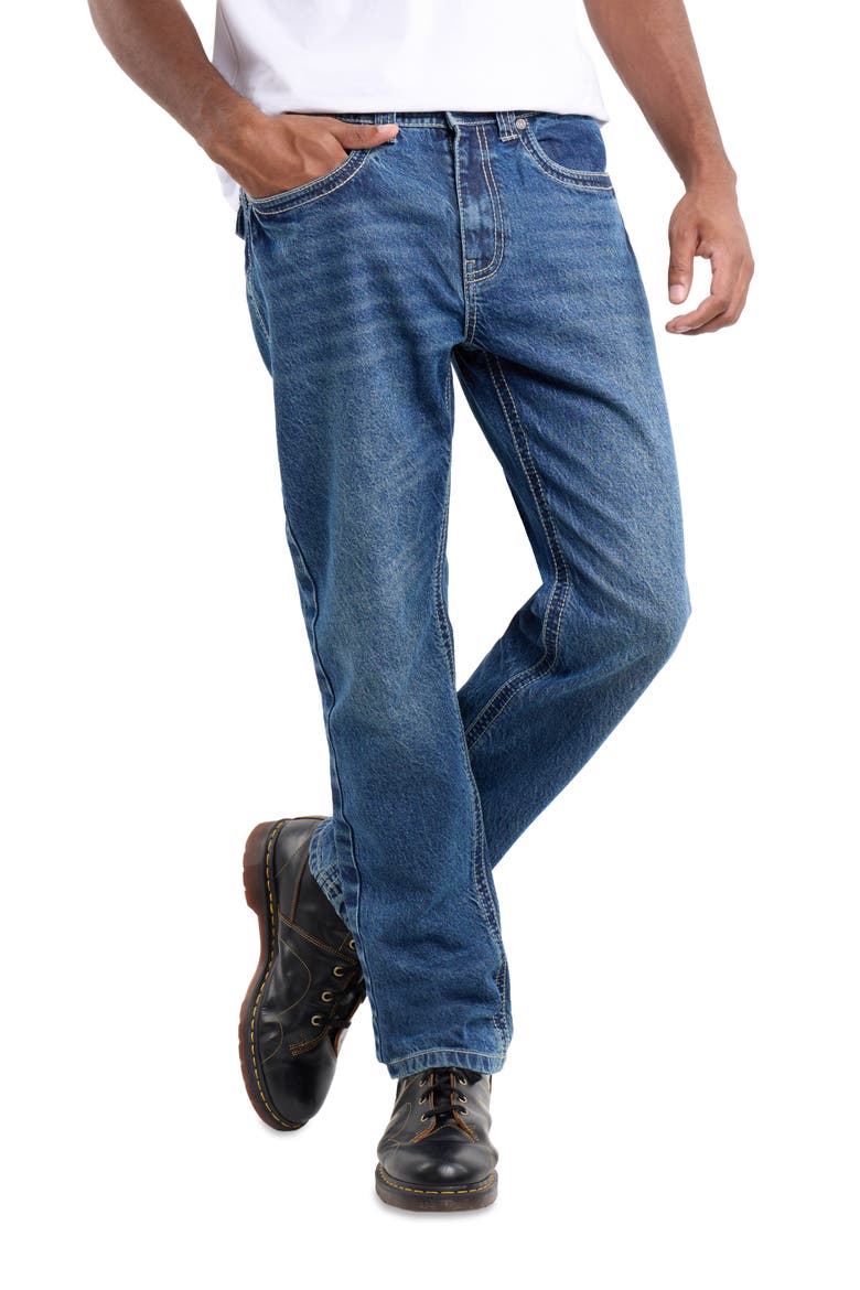 Saddle Stitch Relaxed Straight Leg Jeans, Alternate, color, MEDIUM BLUE