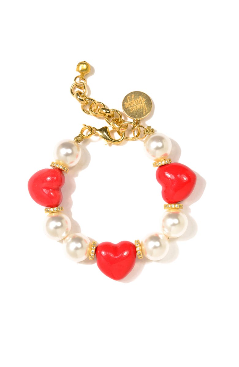 Venessa Arizaga Heart to Heart Pearl Bracelet, Main, color, 