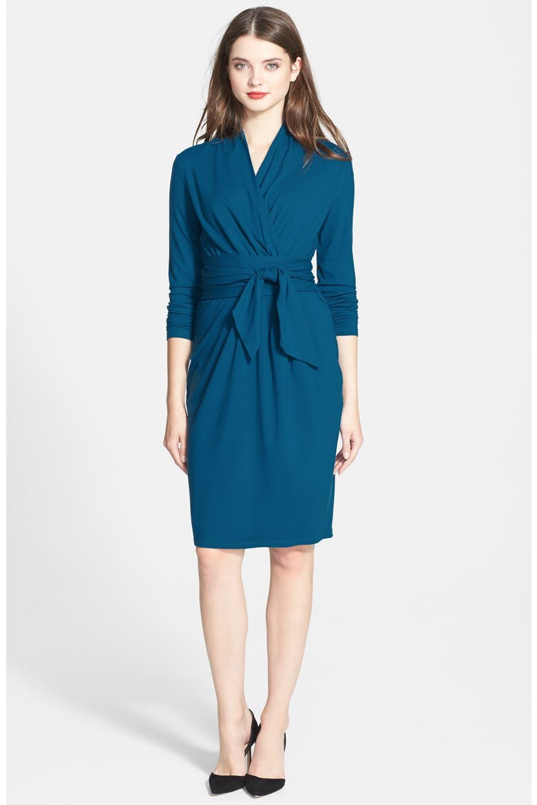 Ruched Sleeve Faux Wrap Dress, Main, color, SAPPHIRE