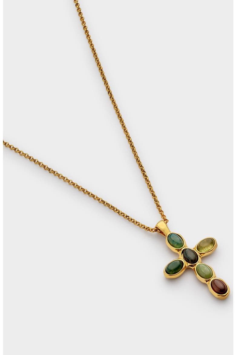 Green Agate Cross Necklace, Alternate, color, Gold Coated