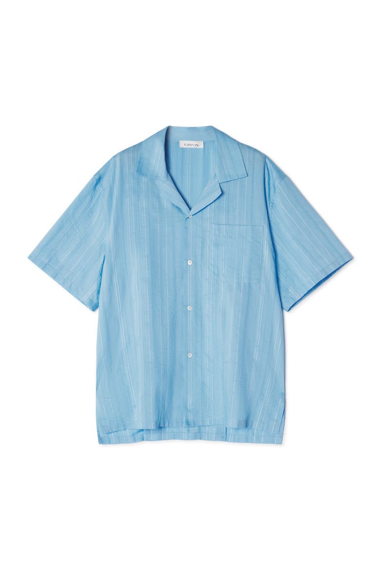 Textured Shirt In Cotton And Silk, Alternate, color, Periwinkle