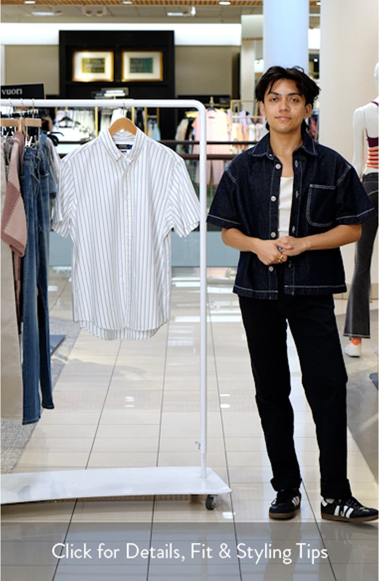 Classic Fit Stripe Short Sleeve Cotton Button-Down Oxford Shirt, sales video thumbnail