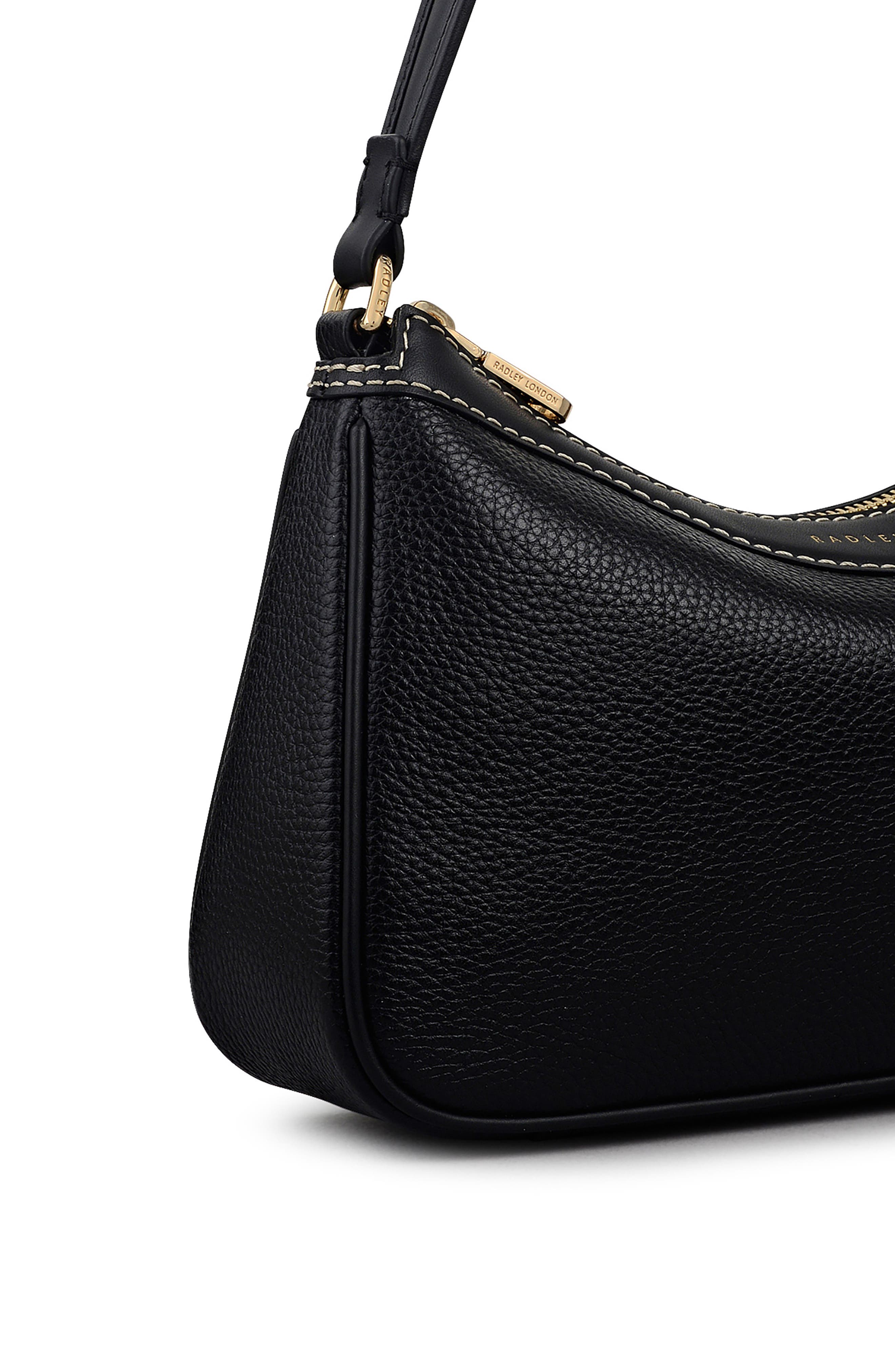 Albany Avenue Medium Leather Zip Top Shoulder Bag, Alternate, color, BLACK