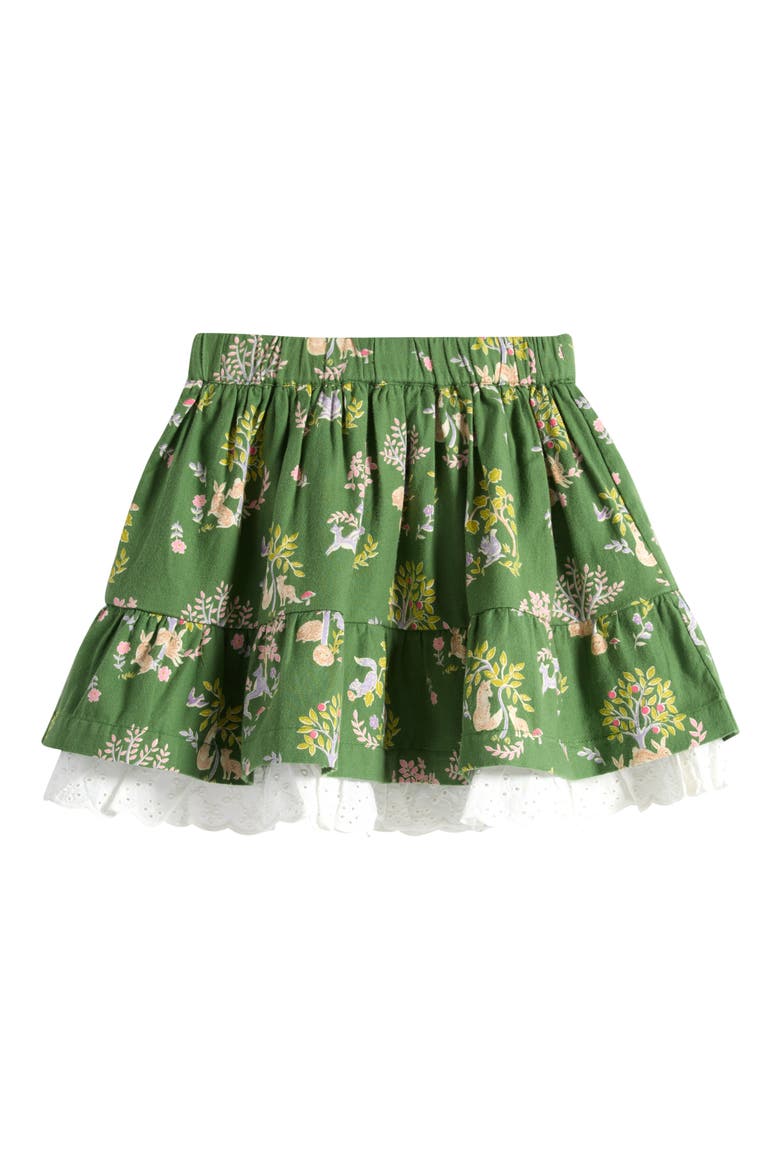 Kids' Eyelet Trim Print Skirt, Main, color, GREEN WOODLAND