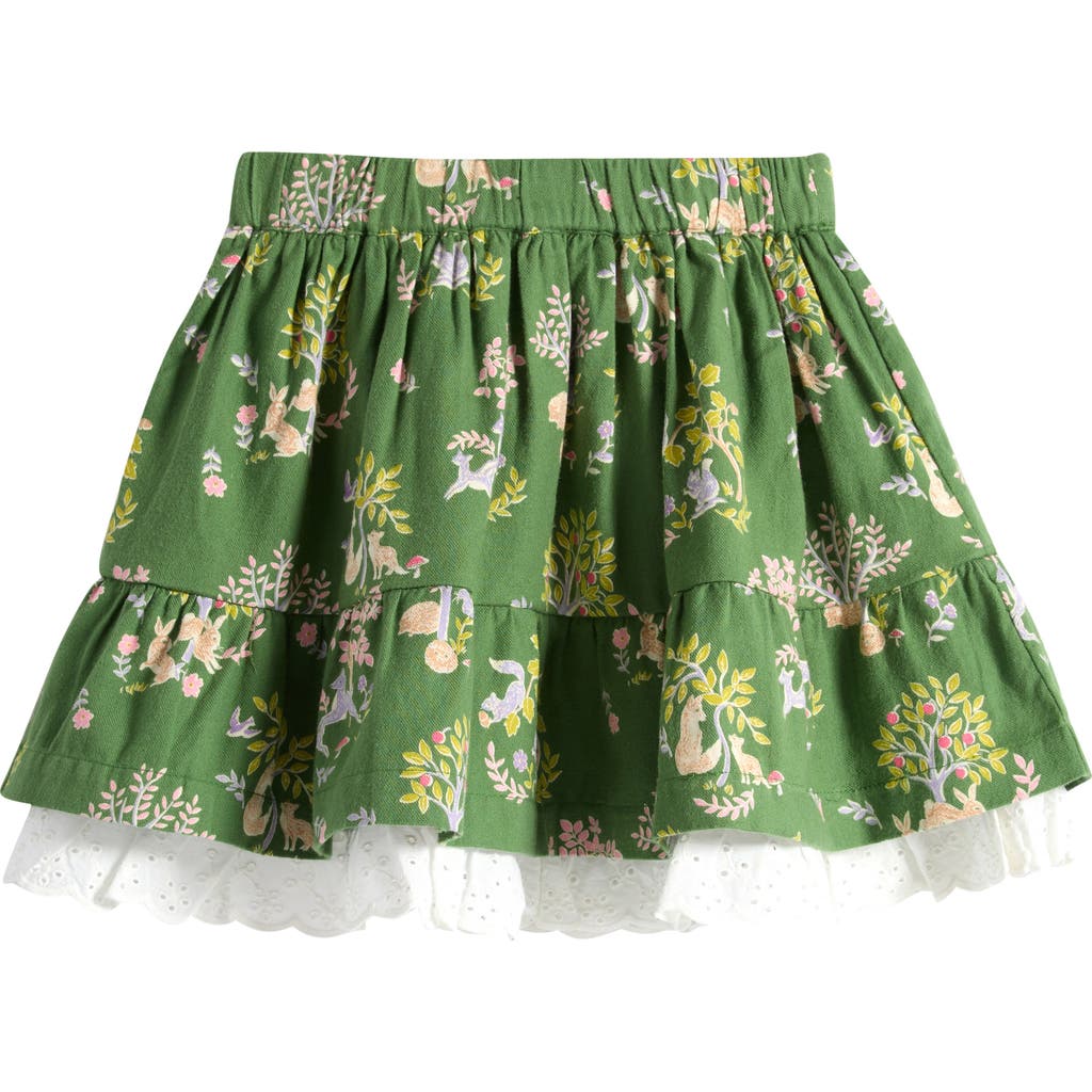 Mini Boden Kids' Eyelet Trim Print Skirt In Green