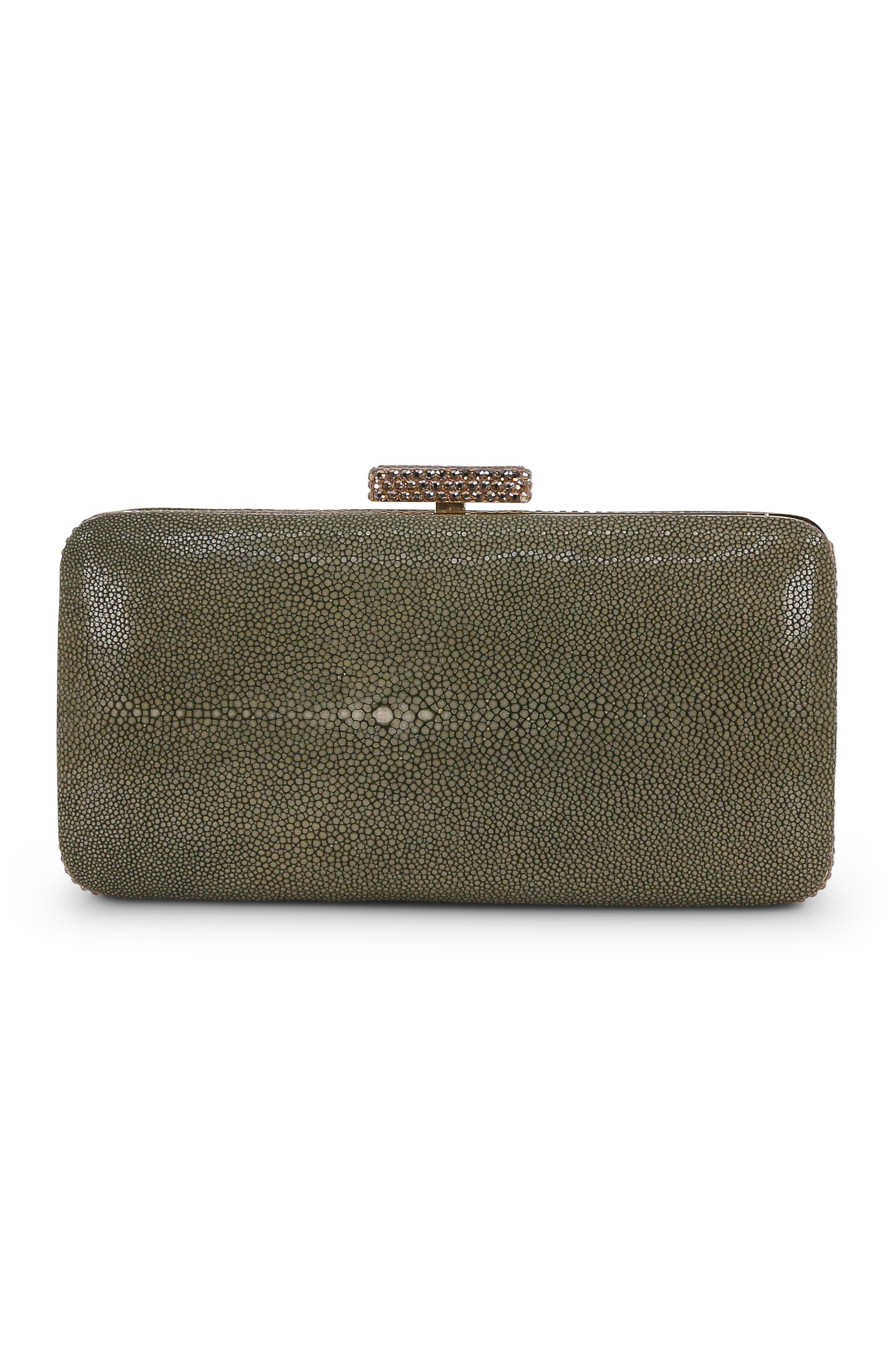 BADGLEY MISCHKA Evelyn Stingray Leather Minaudiere, Main, color, Olivine