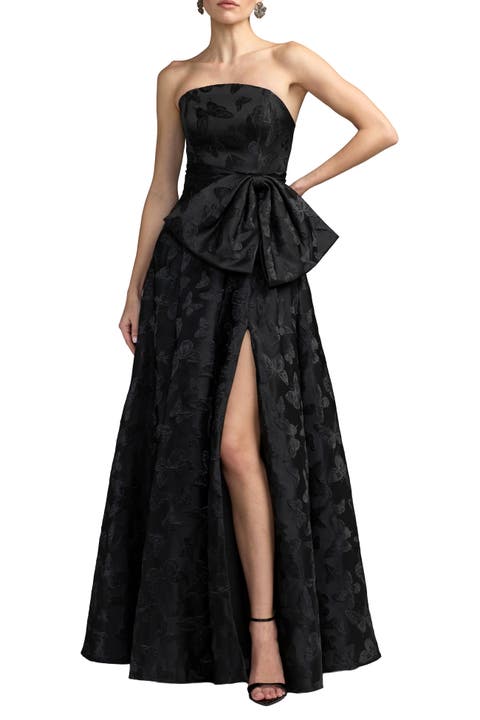 Women’s Strapless Butterfly Brocade A-line Gown With Bow