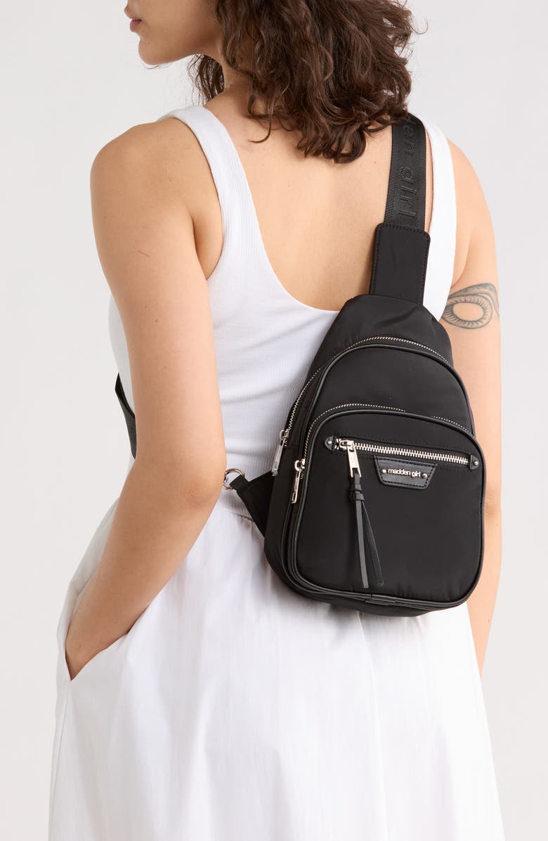Madden Girl Nylon Sling Bag, Alternate, color, Black