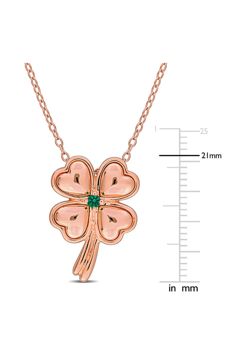 Julianna B. Lab-Created Emerald Clover Leaf Necklace Rose Plated, Alternate, color, Created Emerald