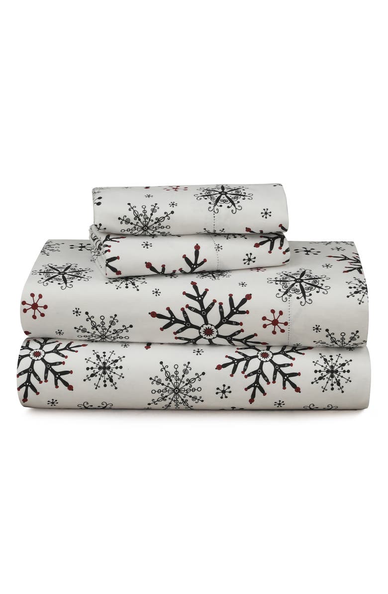 AZORES HOME Let It Snow Cotton Flannel Sheet Set, Main, color, Dark Blue