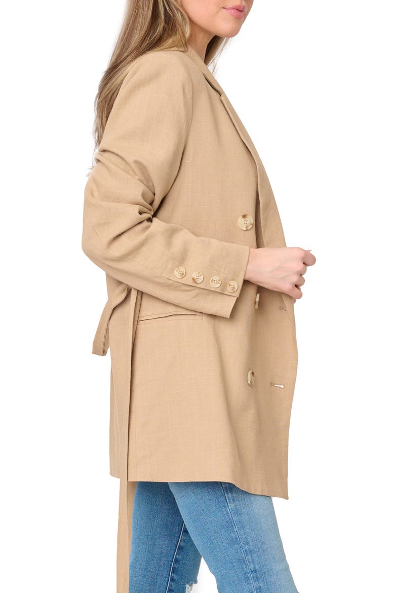 Belted Linen Blend Blazer, Alternate, color, NUTSHELL BROWN