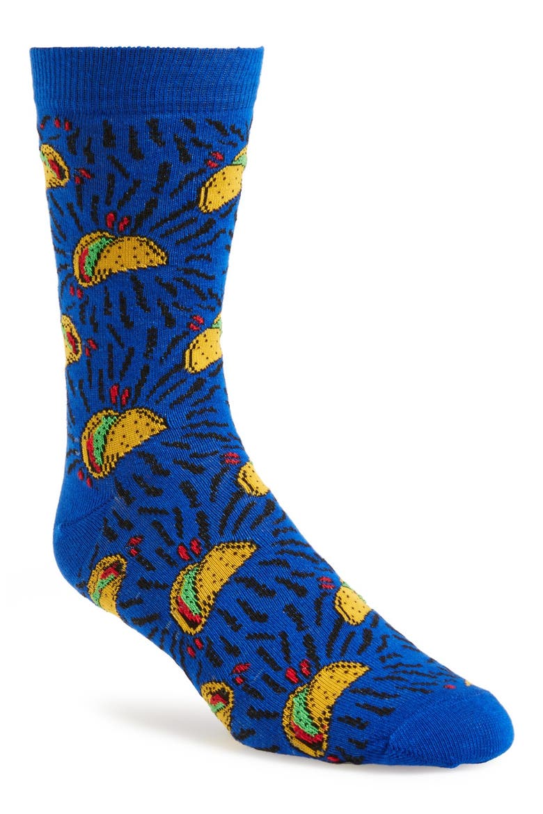 Blue Taco Pattern Socks, Main, color, BLUE MULTI