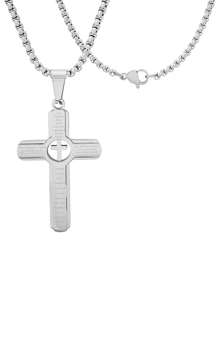 HMY JEWELRY Men's Lord's Prayer Cross Pendant Necklace, Alternate, color, Silver