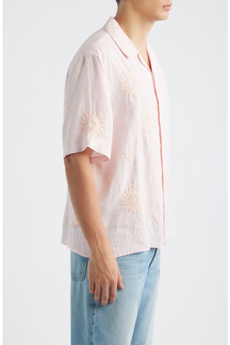 Didicot Chunk Embroidered Flowers Linen Camp Shirt, Alternate, color, PINK