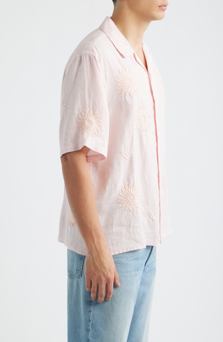 Wax London Didicot Chunk Embroidered Flowers Linen Camp Shirt, Alternate, color, Pink