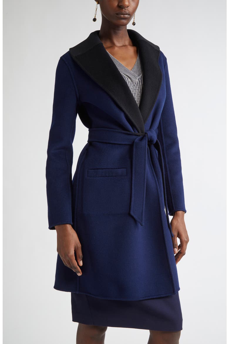 Two-Tone Double Face Wool & Cashmere Coat, Alternate, color, BLACK/ NAVY