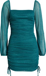 Jump Apparel Ruched Glitter Long Sleeve Minidress