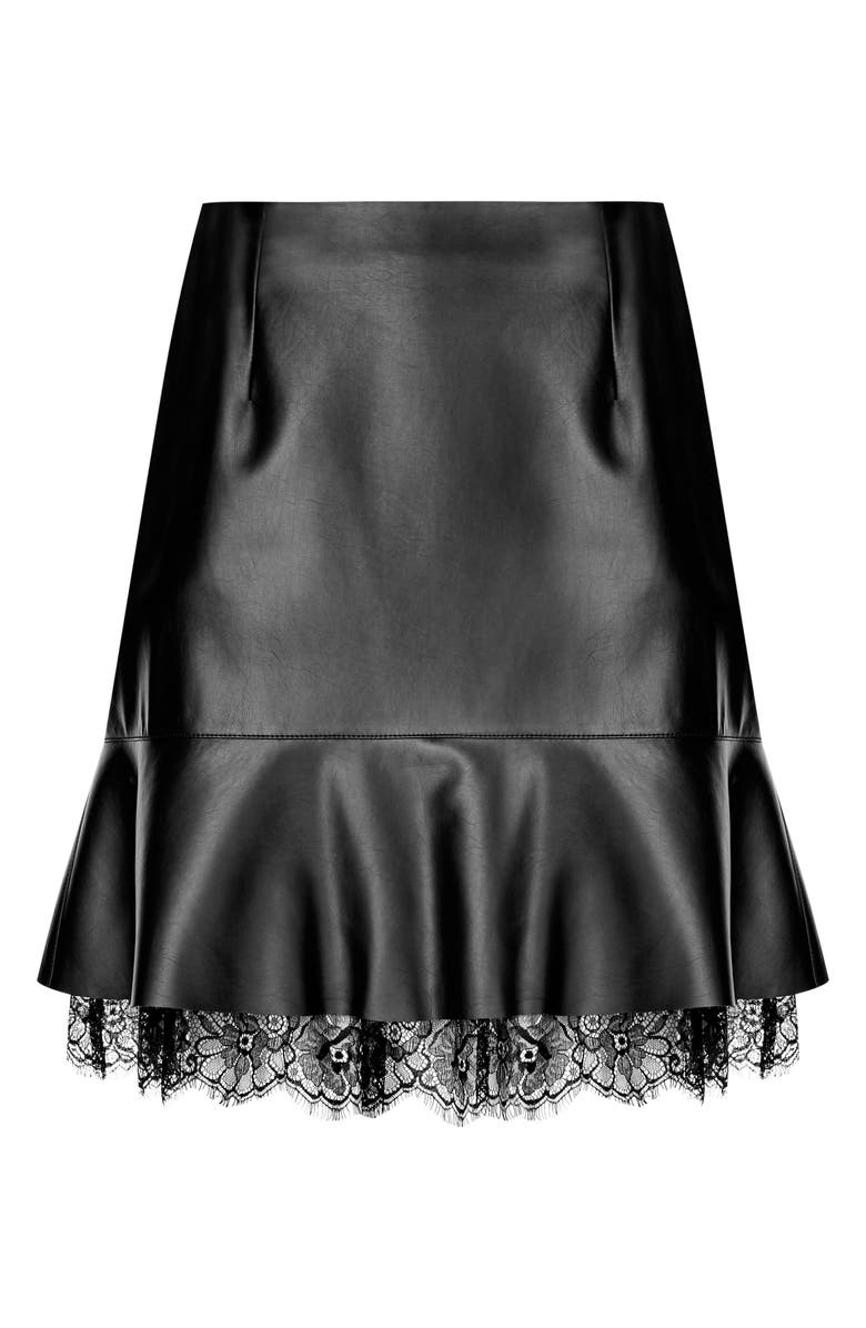 City Chic Lace Trim Faux Leather Skirt, Alternate, color, 