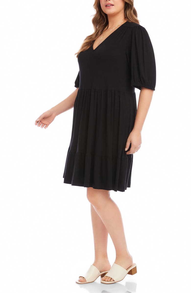 Karen Kane Puff Sleeve TIered Dress, Alternate, color, Black