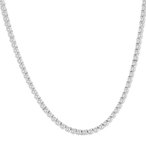 15"  20Ct TW Round Cut lab Grown Diamond Tennis Necklace 14K Gold