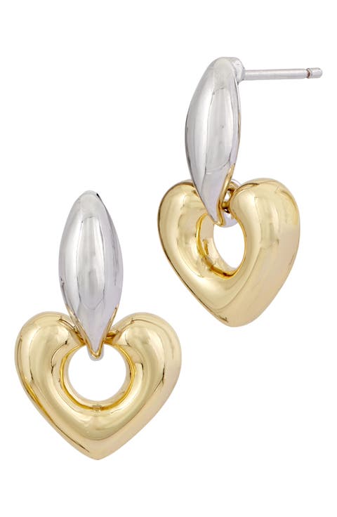 Two-Tone Heart Drop Earrings