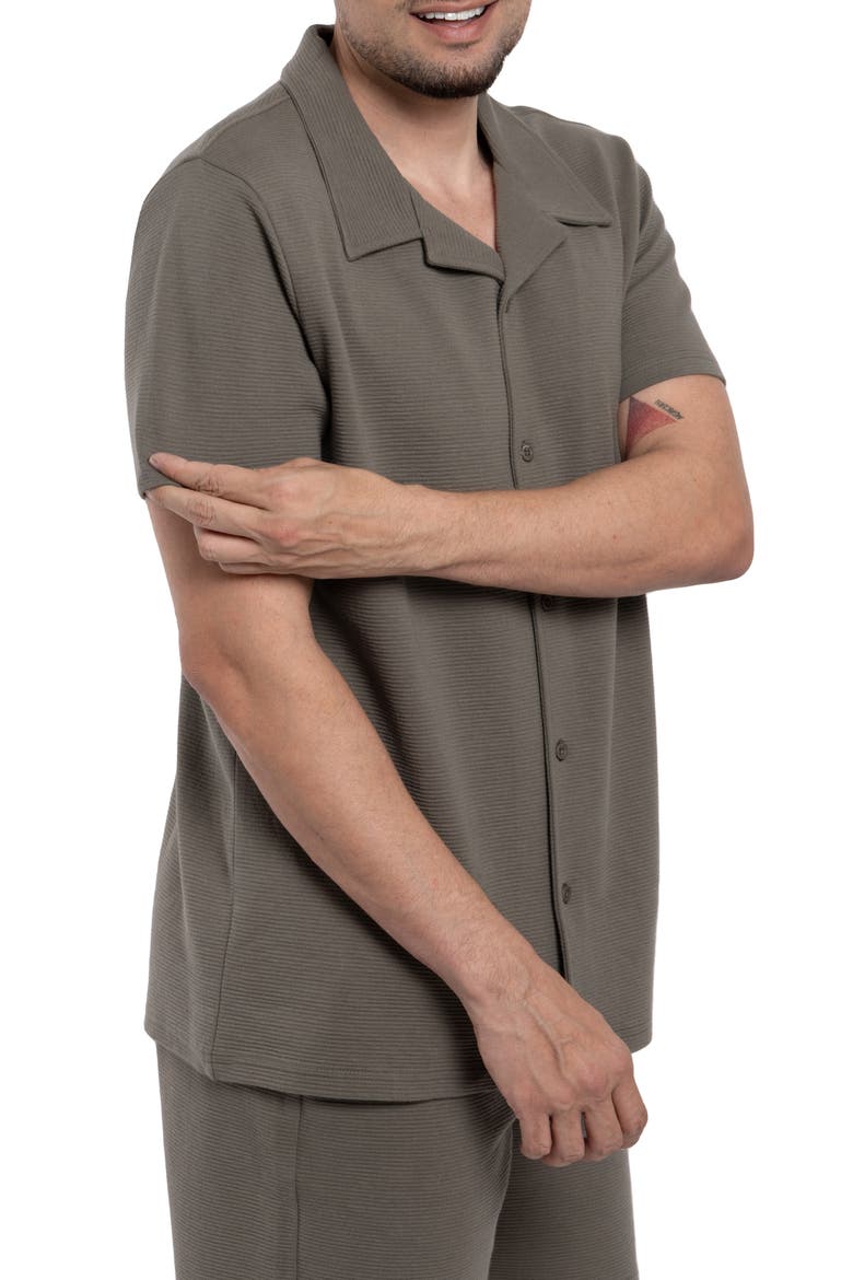 Classic Fit Textured Knit Camp Shirt, Alternate, color, DUSTY OLIVE