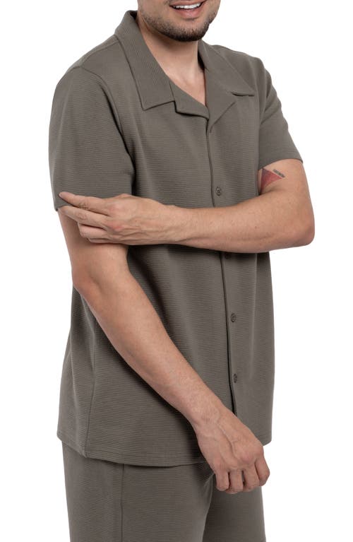 Shop Spring + Mercer Classic Fit Textured Knit Camp Shirt In Dusty Olive